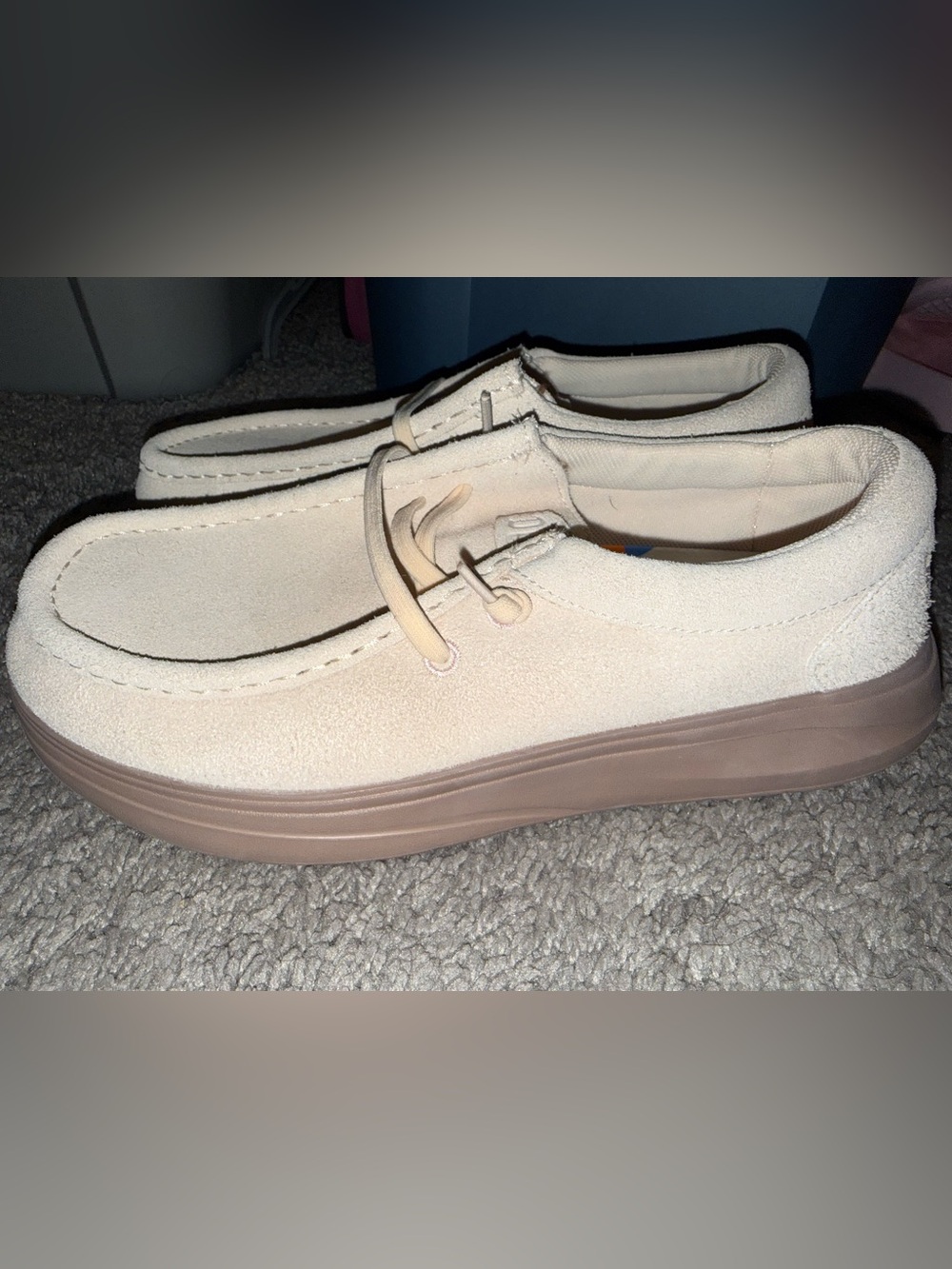 Hey Dude Women's Cream Suede Slip-On Loafers with Tan Sole